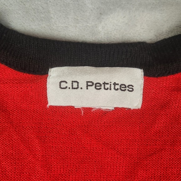 C.D Petites Red Black Floral Pullover SweaterGrandmacore 80s Vintage Cozy PL - Picture 2 of 4